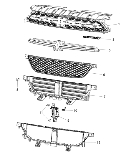 2016 Dodge Dart Grille-Active Shutter Diagram for 68282157AA