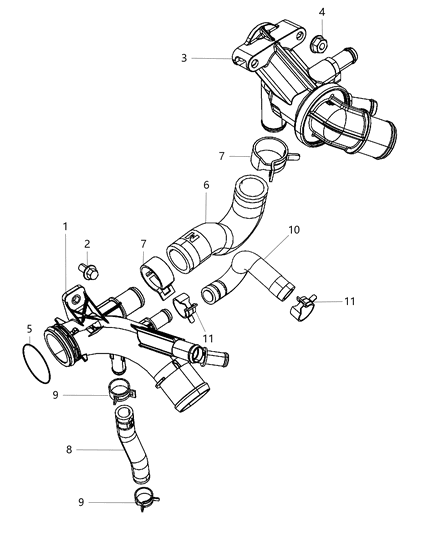 2015 Chrysler Town & Country Thermostat & Related Parts Diagram 1