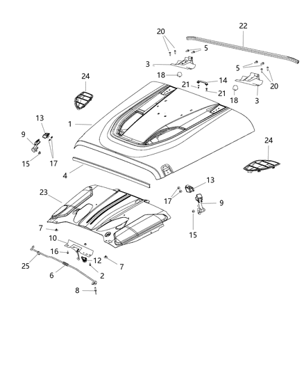 2014 Jeep Wrangler Hood & Related Parts Diagram 2