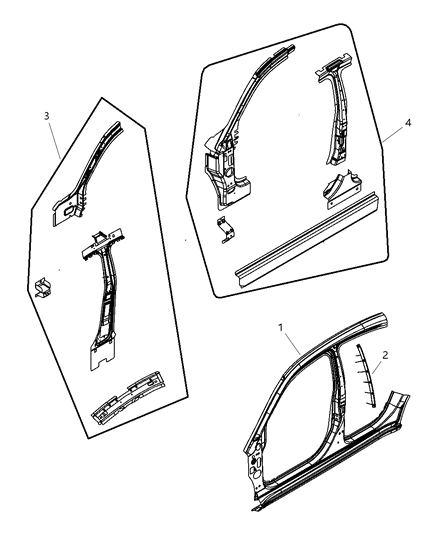 2007 Dodge Avenger Panel-Body Side Aperture Front Diagram for 68039685AA