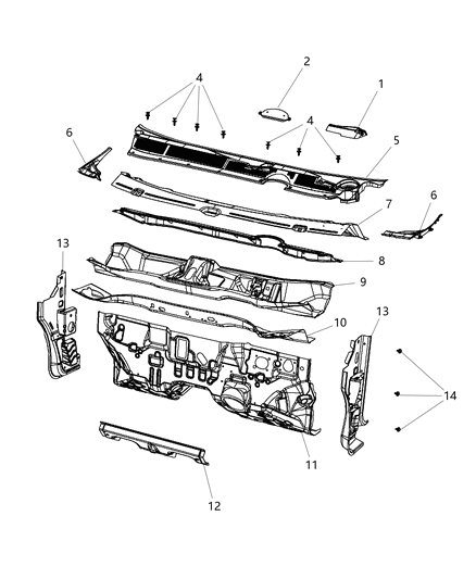 2015 Dodge Dart Cowl & Dash Panel Diagram