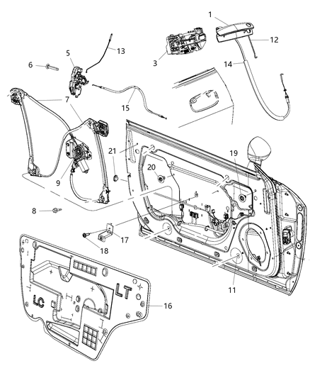 2019 Dodge Challenger Front Door, Hardware Components Diagram