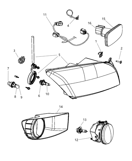 2011 Dodge Caliber Headlight Left Diagram for 2AME03738A