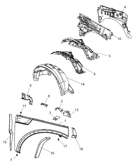 2008 Dodge Nitro Panel-Fender Diagram for 55177019AO