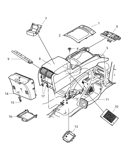 2009 Jeep Commander Floor Consoles Front Diagram