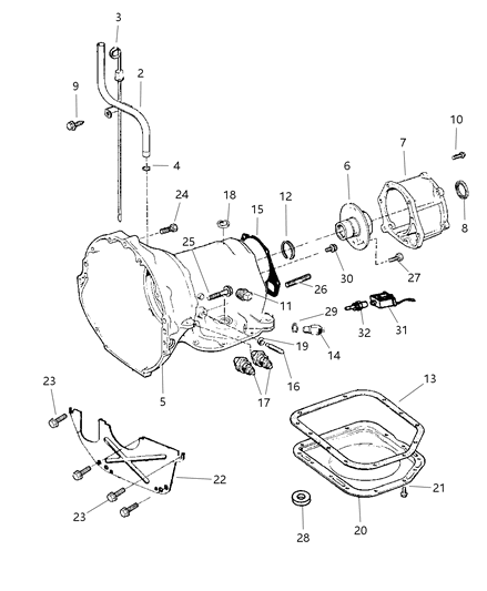 Case & Related Parts of Automatic Transmission - 2000 Jeep Wrangler