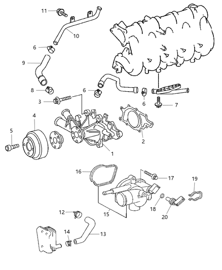 2006 Dodge Sprinter 3500 Water Pump & Related Parts Diagram