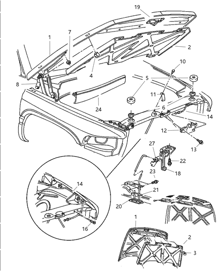 1998 Dodge Ram 2500 Hood Hinge Diagram for 55076270AB