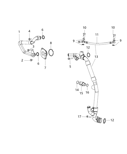 2016 Ram 5500 Tube-Water Outlet Diagram for 68224581AA