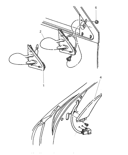 1997 Chrysler Sebring Mirrors, Exterior Diagram