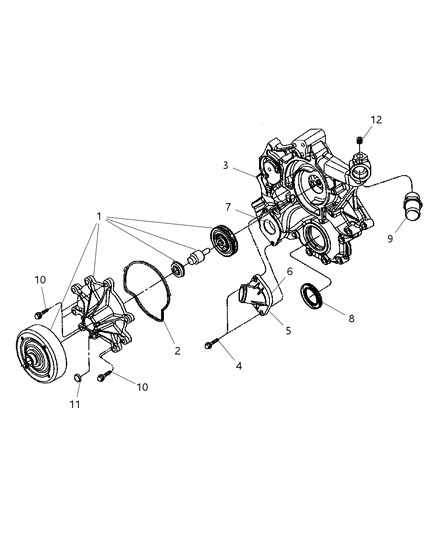 2007 Dodge Dakota Water Pump & Related Parts Diagram