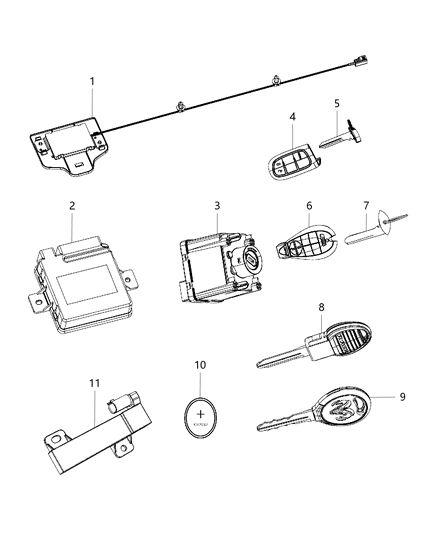 2013 Ram 3500 Modules, Receiver Hub, Keys, And Key Fobs Diagram