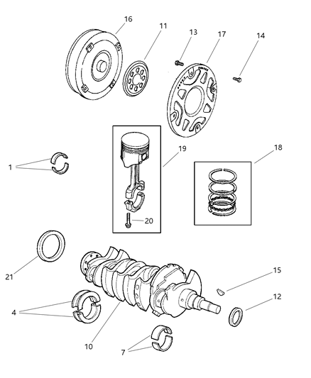 1999 Chrysler Sebring Coupe Crankshaft , Piston & Drive Plate Diagram 1