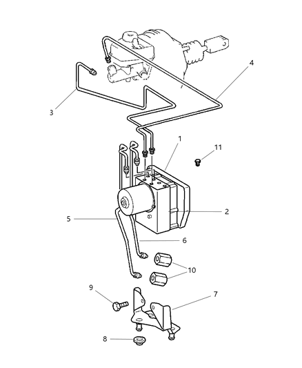 2008 Chrysler Crossfire Hydraulic Control Unit & Tubes - Front Diagram