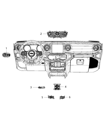2020 Jeep Gladiator Center Stack Upper Diagram for 6SX84DX9AA