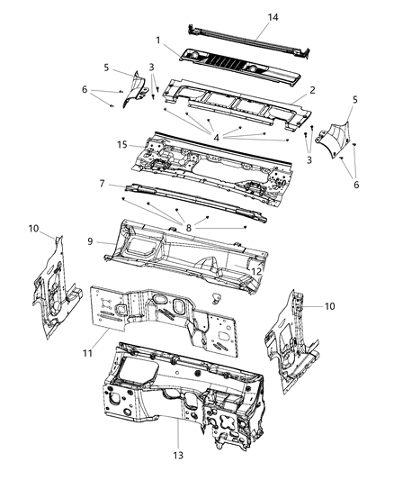 2020 Jeep Wrangler Cowl, Dash Panel & Related Parts Diagram