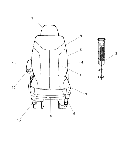 2008 Chrysler Town & Country Front Seat Back Cover Diagram for 1JB371S3AA