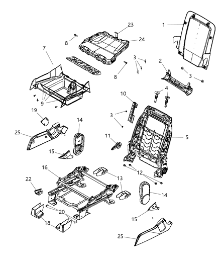 2009 Dodge Journey Adjusters, Recliners & Shields - Passenger Seat - Manual - Fold Flat Diagram