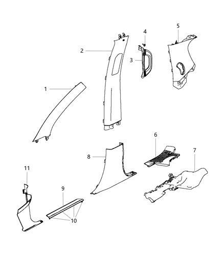 2016 Dodge Durango Interior Moldings And Pillars Diagram