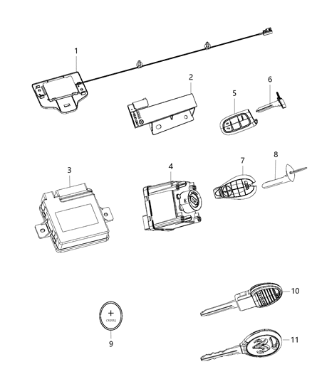 2013 Ram 2500 Modules, Receiver, Keys, And Key Fobs Diagram