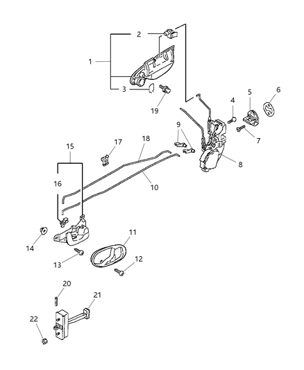 1999 Chrysler Sebring Coupe Door, Front, Handles And Controls Diagram