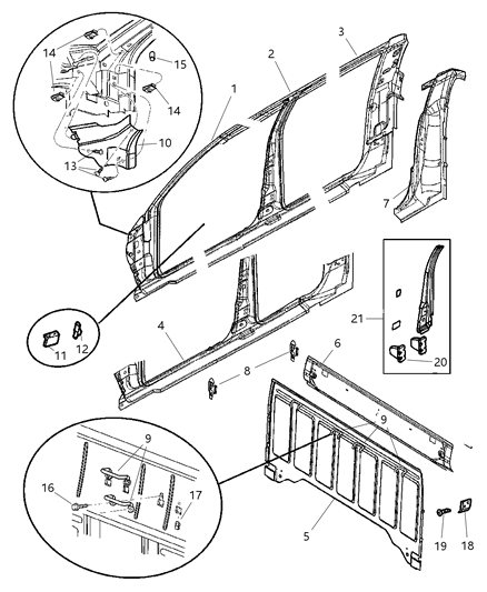 2004 Dodge Dakota Panel-Body Side Aperture Front Diagram for 5017050AD