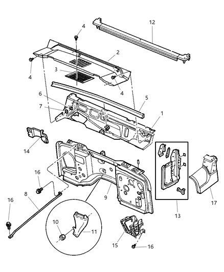 2000 Jeep Wrangler Panels - Cowl & Dash Diagram