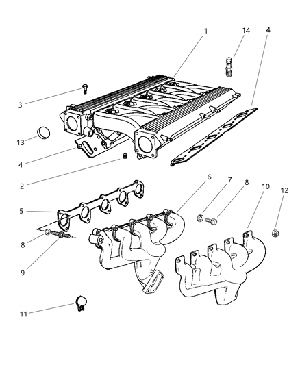 1998 Dodge Viper Manifolds - Intake & Exhaust Diagram