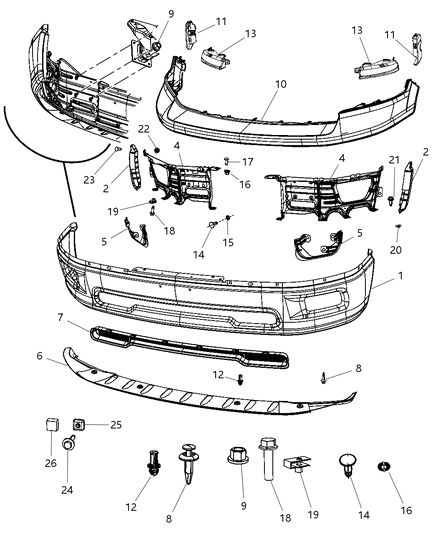 2011 Ram 1500 Bumper, Front Diagram