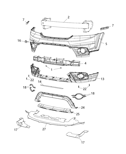 2018 Dodge Journey Front Bumper Cover Diagram for 5QZ97TZZAC