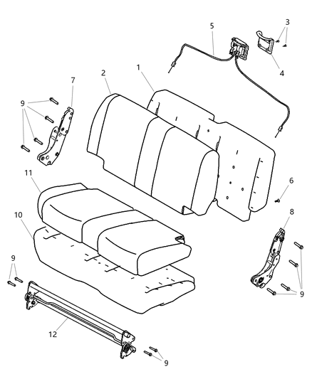 2006 Jeep Wrangler Rear Seat Cushion Diagram for 1EE821DVAA