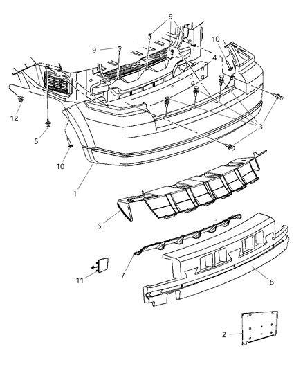 2009 Dodge Caliber Fascia, Rear Diagram