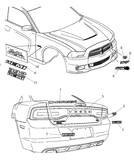 2013 Dodge Charger Nameplates - Emblem & Medallions Diagram