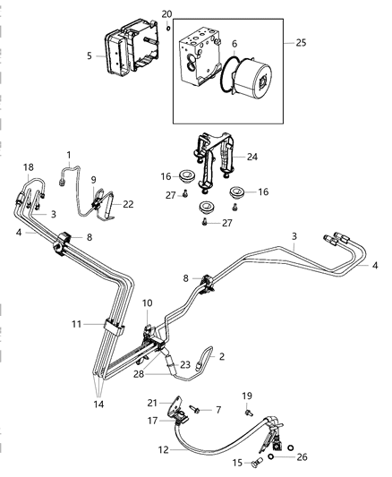 2013 Dodge Challenger Hydraulic Control Unit & Tubes - Front Diagram