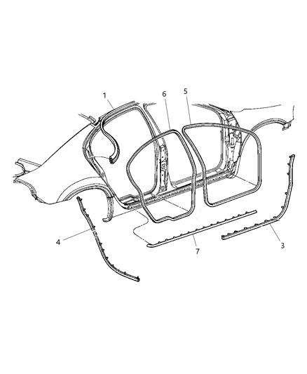 2001 Dodge Intrepid Weatherstrips Front & Rear Door Diagram