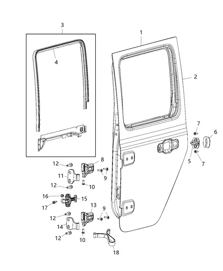 2018 Jeep Wrangler Channel-Door Glass Diagram for 68293096AA