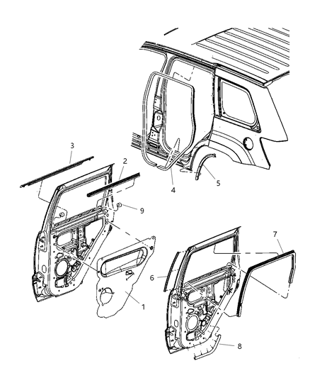 2007 Jeep Grand Cherokee WEATHERSTRIP-Rear Door Belt Diagram for 55399116AA