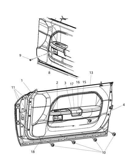 2011 Dodge Challenger Panel-Front Door Trim Diagram for 1GK011DVAK