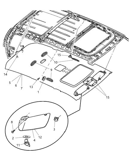 2009 Dodge Durango Headliner Diagram for 1NV331D1AA