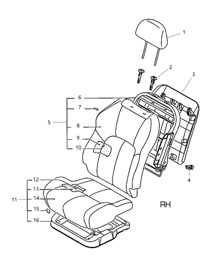 2004 Chrysler Sebring Coupe Front Seat - Right Diagram