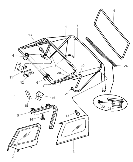 2002 Jeep Wrangler Window-Quarter Diagram for 5HR25SX9AB