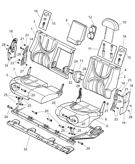 2000 Dodge Durango Rear Seats, Second Seat Diagram 2