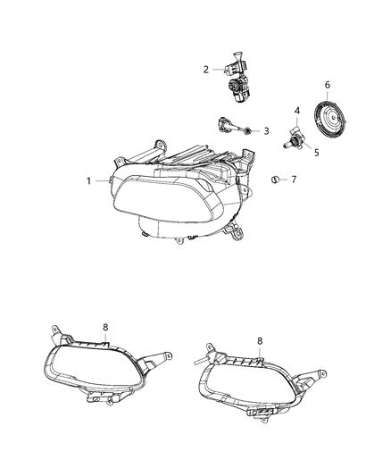 2016 Jeep Cherokee Lamps, Front Headlamp Diagram 1