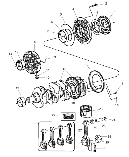 2003 Jeep Liberty Crankshaft , Pistons , Torque Converter , Flywheel & Related Parts Diagram 2