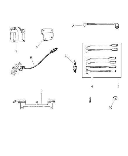 1997 Jeep Grand Cherokee Spark Plugs - Cable & Coils Diagram 1