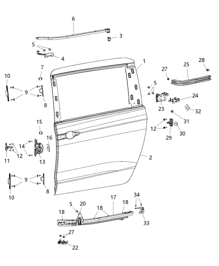 2017 Chrysler Pacifica Sliding Door, Shell And Hinges Diagram