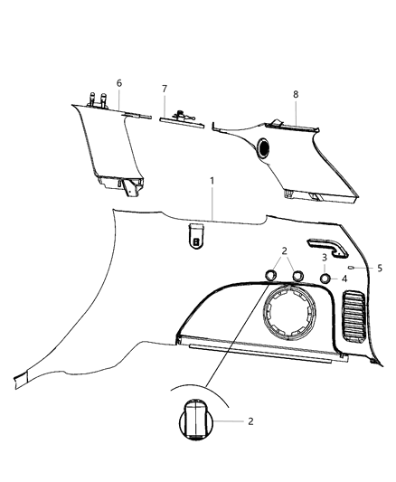 2014 Jeep Grand Cherokee Panel-Quarter Trim Diagram for 1GU371ULAG
