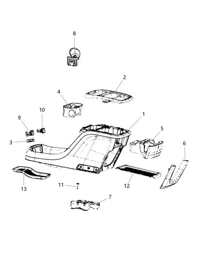 2019 Chrysler Pacifica Floor Console Front Diagram