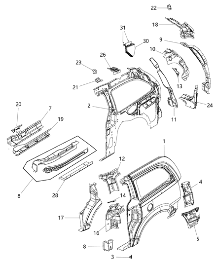 2016 Dodge Grand Caravan Rear Aperture (Quarter) Panel Diagram