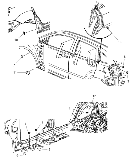 2012 Dodge Caliber Body Plugs & Exhauster Diagram